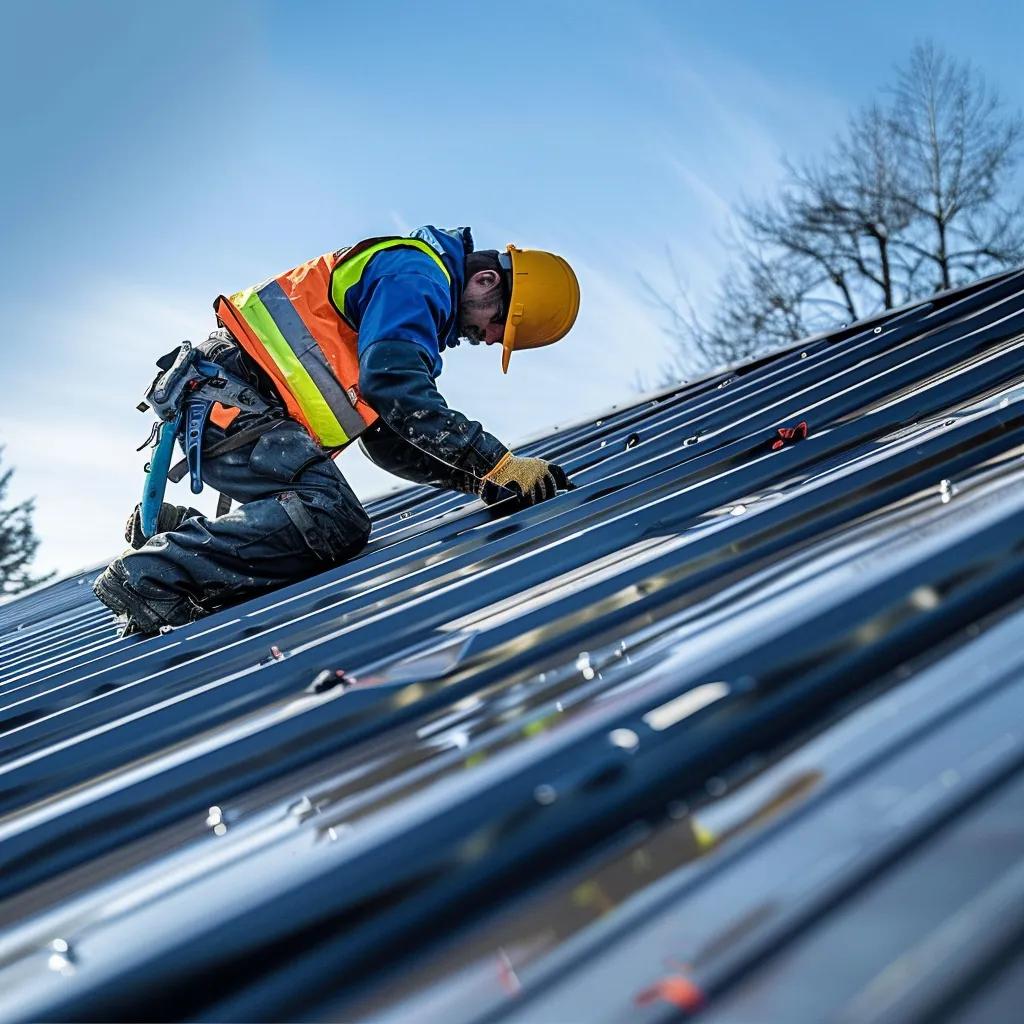 Inspection of a metal roof for leaks with a focus on safety and professionalism